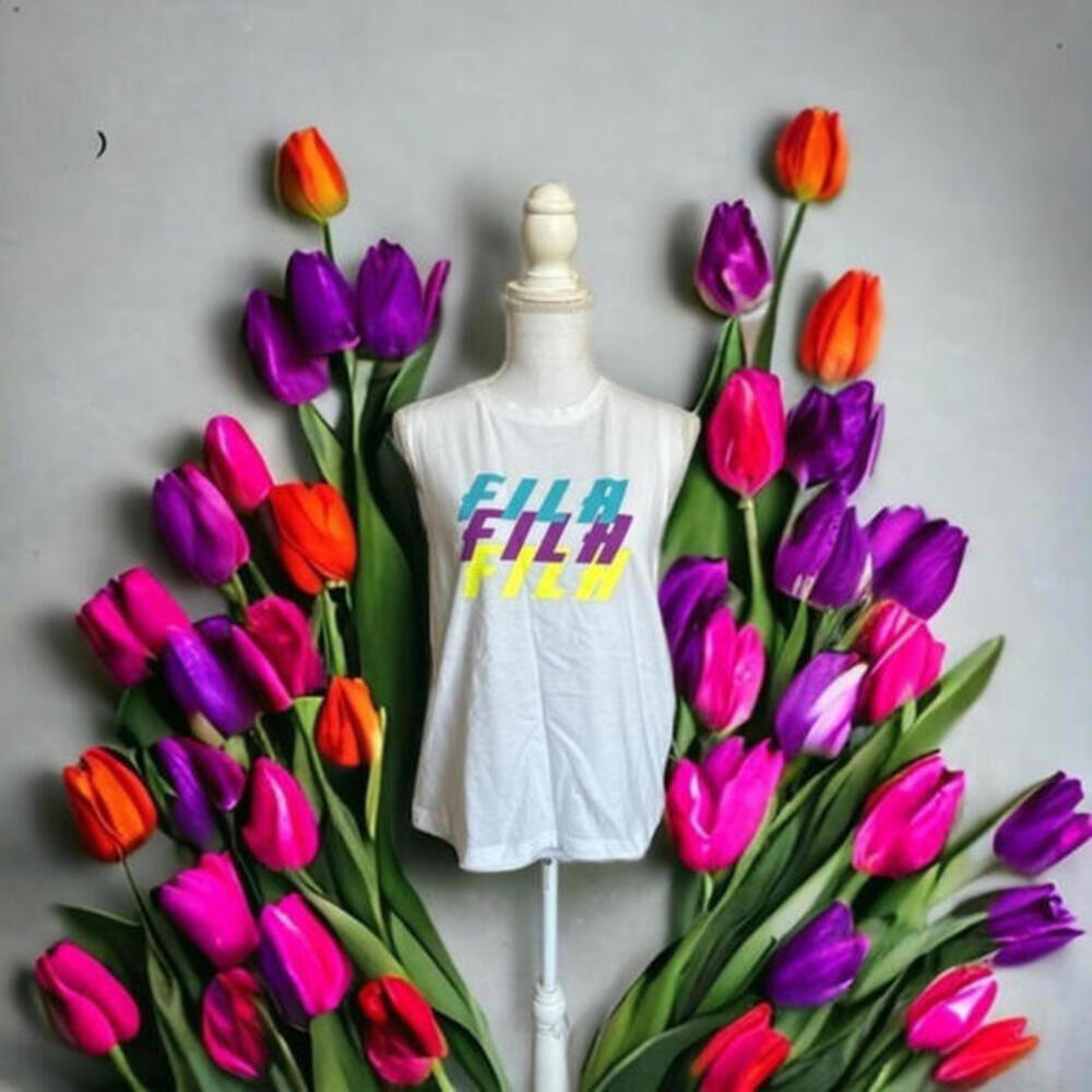 FILA women’s shirt size L. White multicolored. New with tags. Tank top. Bright